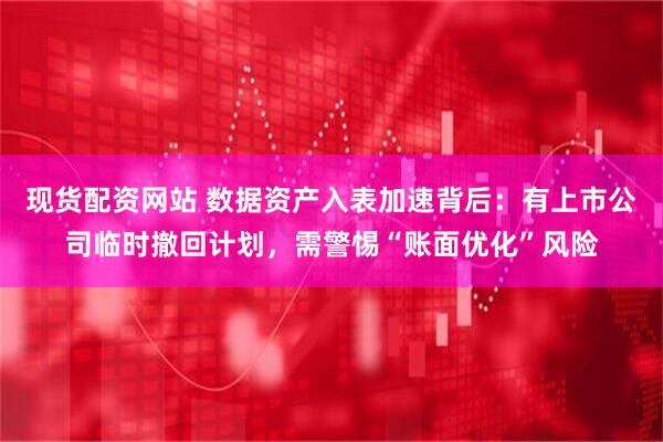 现货配资网站 数据资产入表加速背后：有上市公司临时撤回计划，需警惕“账面优化”风险