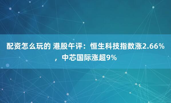 配资怎么玩的 港股午评：恒生科技指数涨2.66%，中芯国际涨超9%